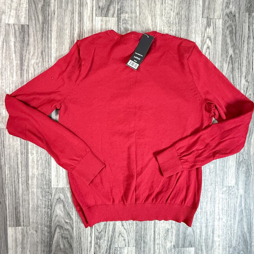 Central Park West Red Beaded Button Cardigan Sweater Large Long Sleeve NWT